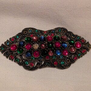 Vintage Art Nouveau Red Green Blue and Purple Brooch Pin New England Glass Works